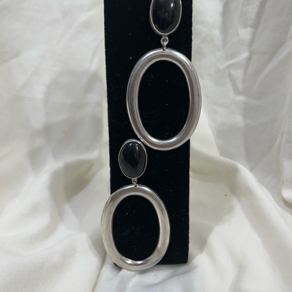 HUGE 3 5/8" Sterling Silver Onyx Earrings.  Statement Earrings BoHo Style.☑️ - Picture 3 of 7